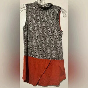 THML turtleneck sleeveless gray orange top size M